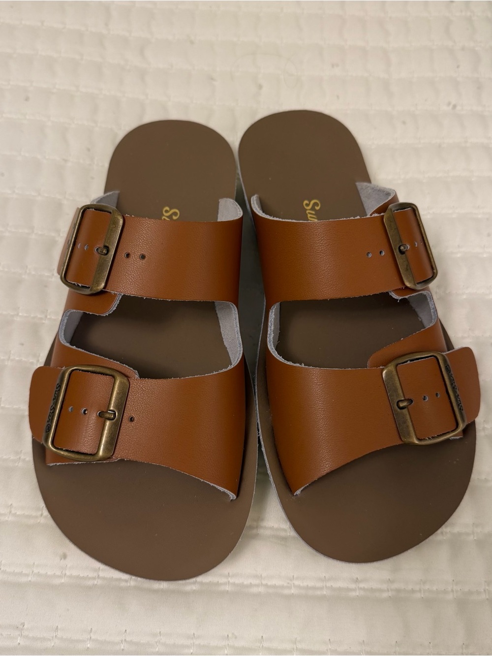 Women's Double Buckle Slide Sandals - Brown